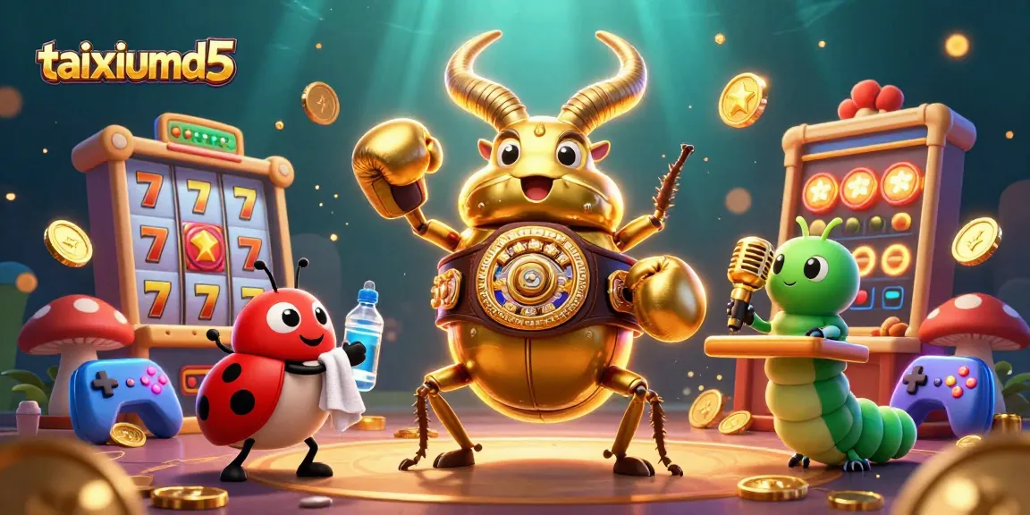 Experience thrilling gameplay with taixiumd5, where golden beetles and slots collide in a vibrant scene.