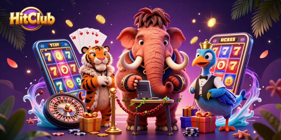 HitClub offers an exciting scene with a casino bouncer, VIP guest, and doorman amidst vibrant gambling elements.