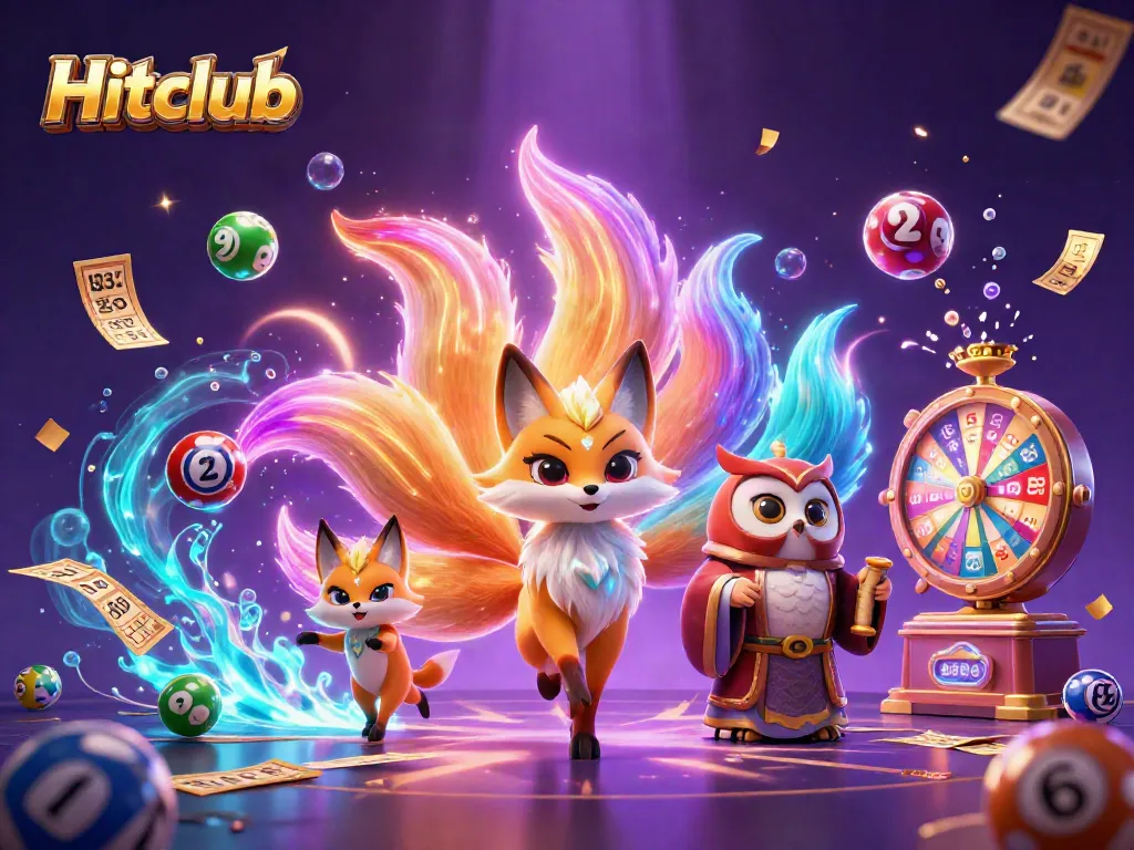 Experience the thrilling world of Hitclub with colorful lottery elements and magical gaming spirits.