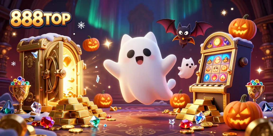 Experience the thrill of casino rewards with 888TOP's vibrant ghost cat and treasures!