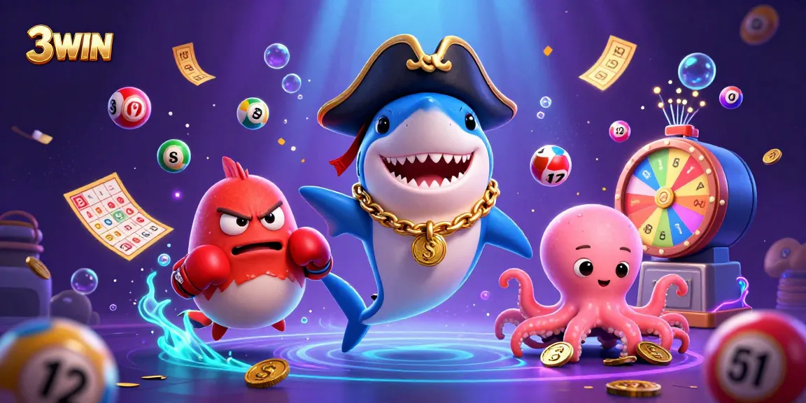 Engage with exciting games at 3WIN featuring vibrant characters in a lively casino scene.