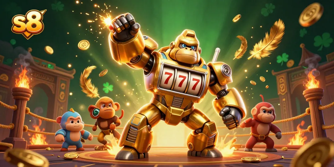 S8 players engage thrillingly with the golden gorilla mech in action-packed casino adventure