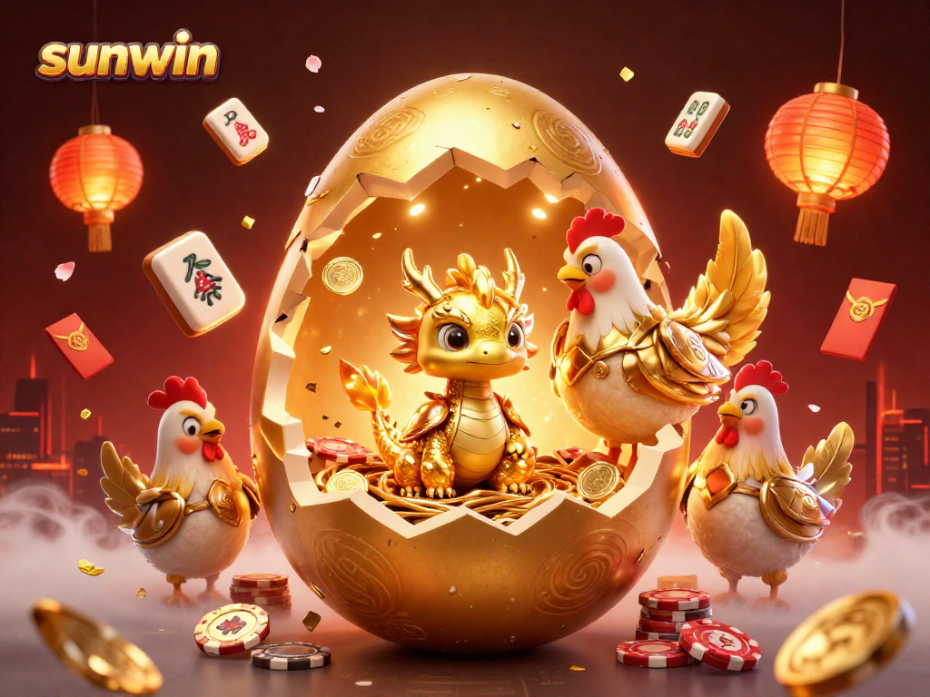 Engage with sunwin's majestic casino world featuring a golden dragon and poker chips.