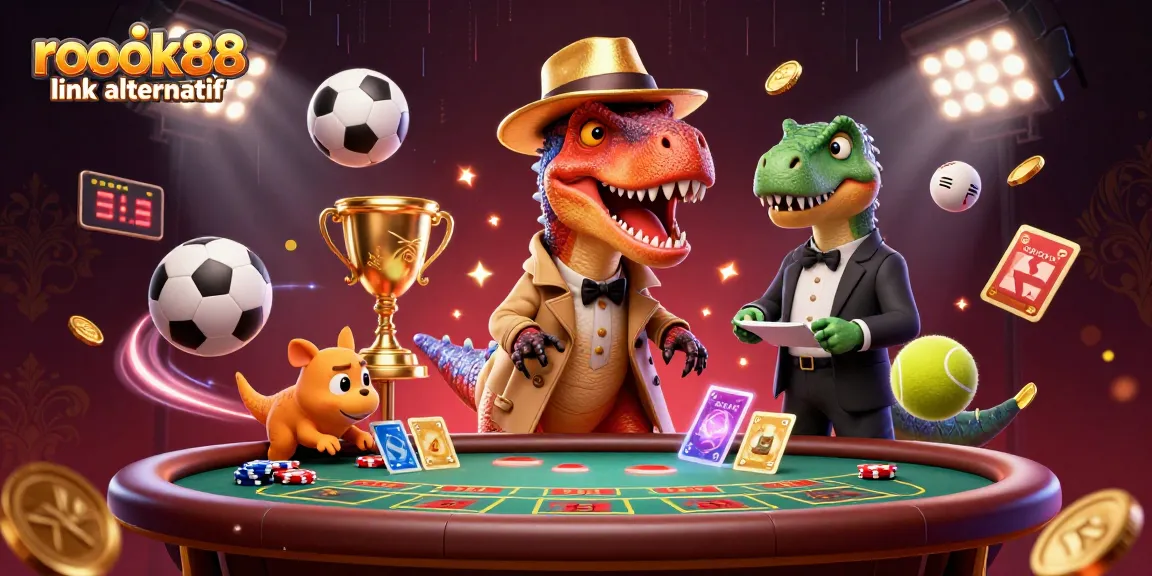 Experience the thrill of gambling with the rokok88 link alternatif logo shining amidst a vibrant scene.