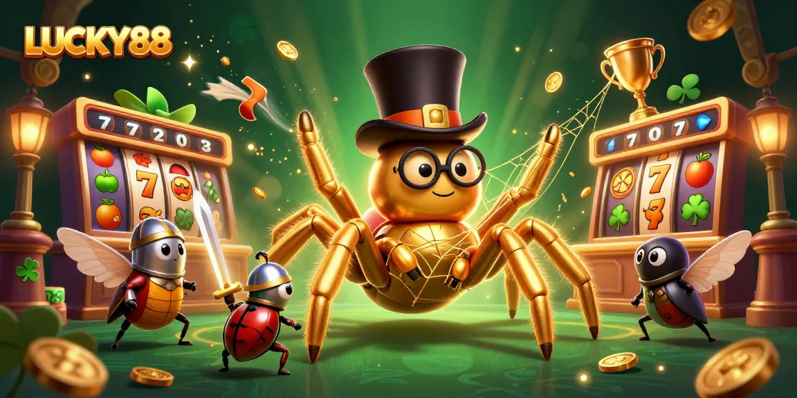 Join the excitement of LUCKY88 with playful characters amid vibrant casino elements.