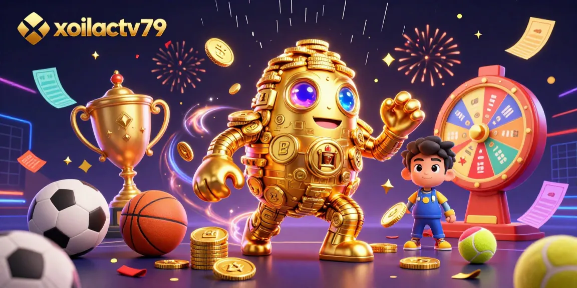 Place bets and experience live sports thrills with xoilactv79 in this vibrant 3D illustration.