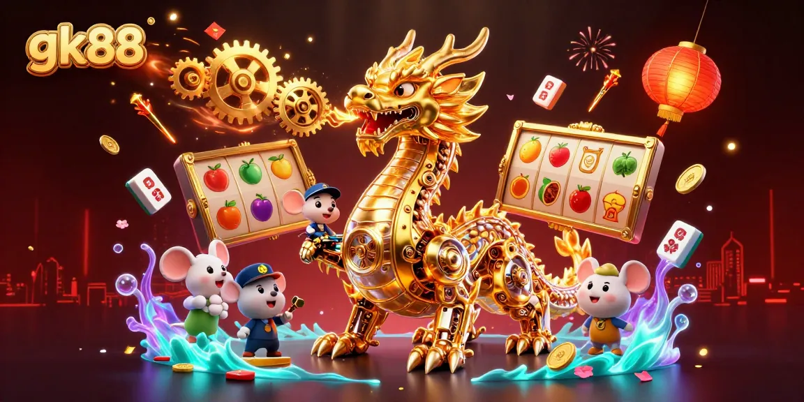 Experience an exciting gk88 gaming atmosphere through a dynamic slot game scene.