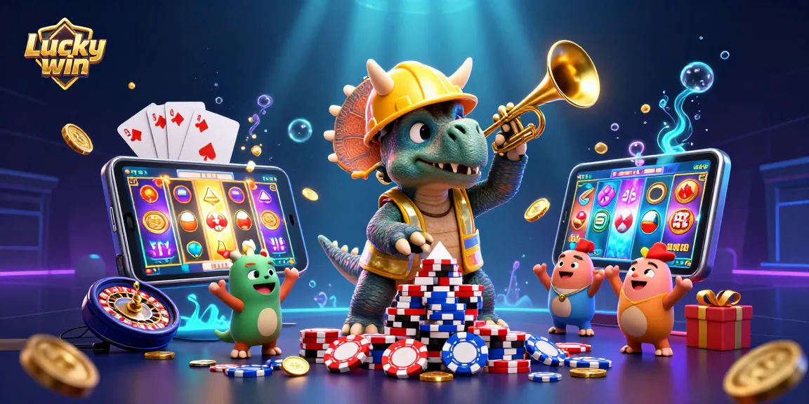 Experience exciting gameplay at Luckywin with vibrant casino elements and celebratory characters.