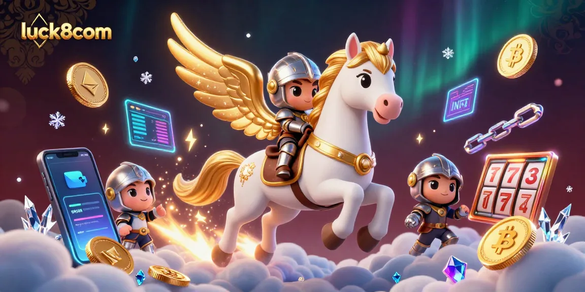 Experience thrilling gameplay at luck8com with a dynamic depiction of a celestial knight in a vibrant casino landscape.