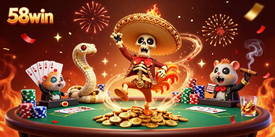 Experience thrilling wins with 58win's exciting casino scene featuring dynamic characters and vibrant elements.
