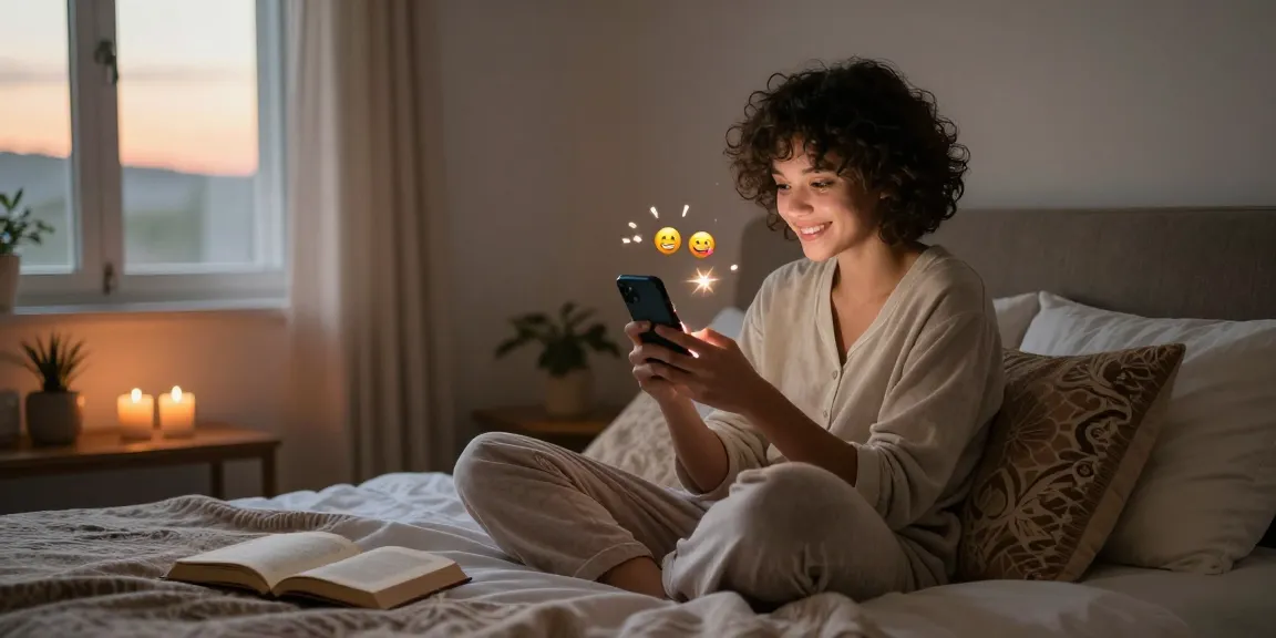 Engaging in AI sexting through playful text messages in a cozy bedroom setting.