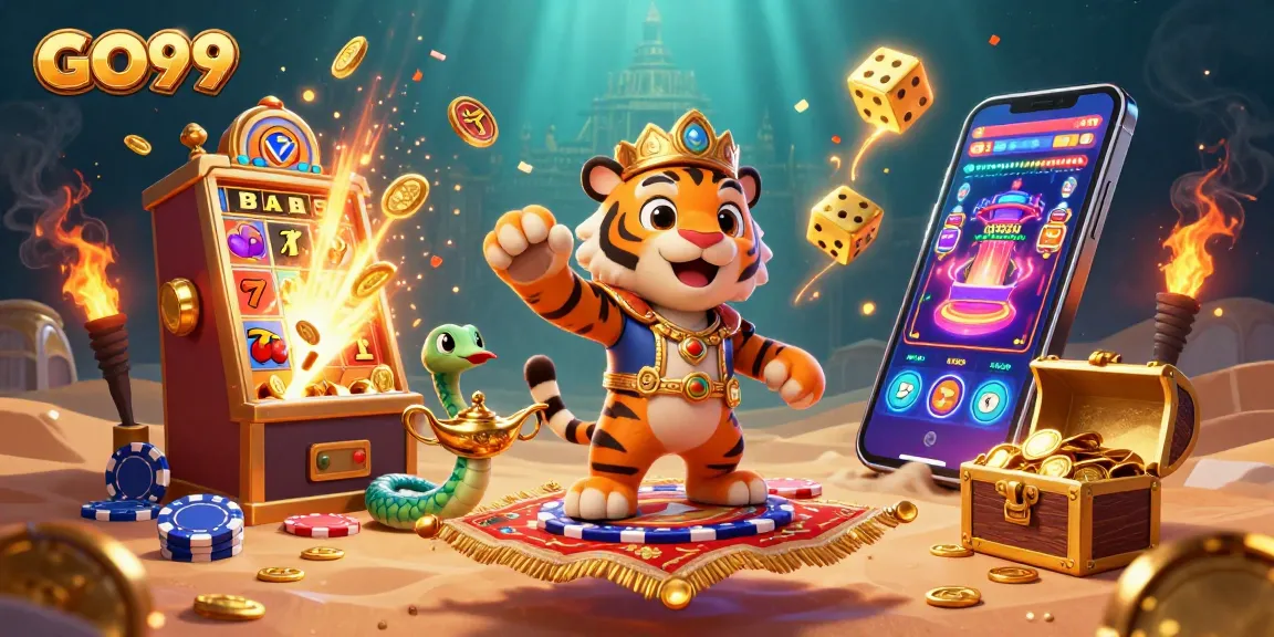 Experience the thrill of GO99 and vibrant casino elements in a captivating 3D illustration.