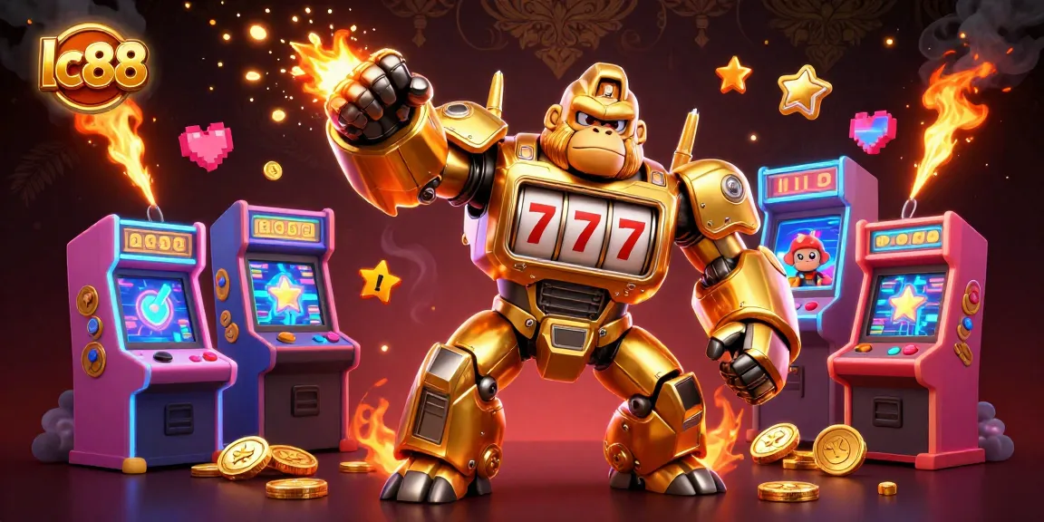 Experience thrilling games at lc88 with a vibrant, dynamic casino scene featuring a golden gorilla mech.