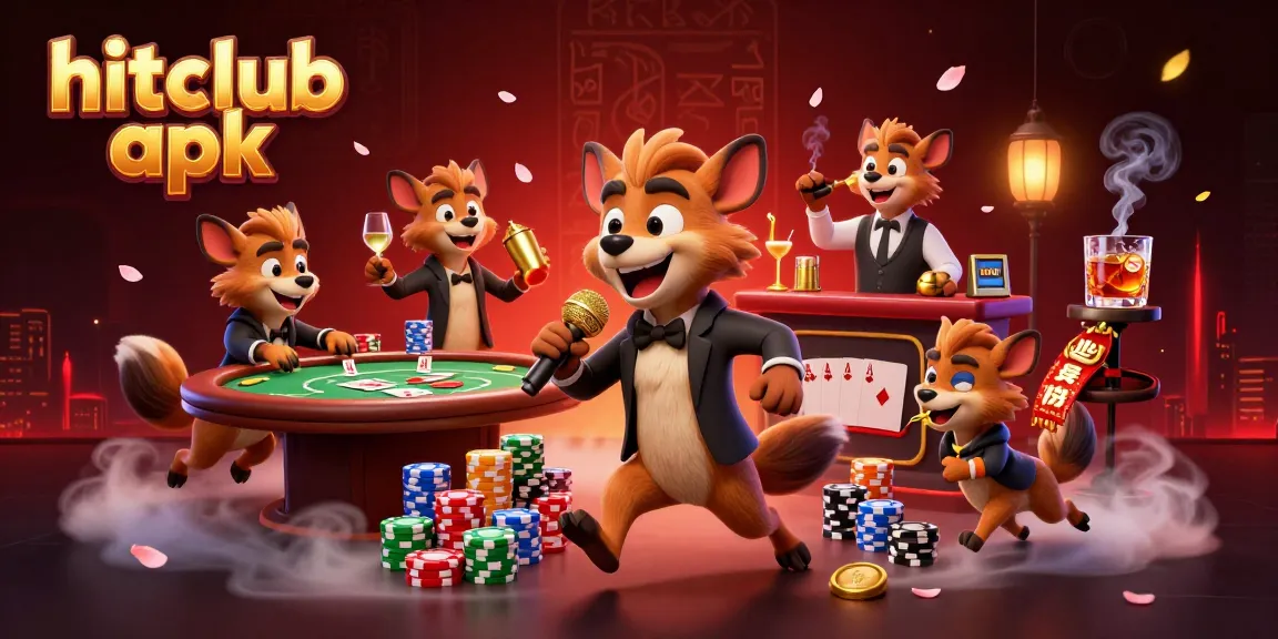 Engage with hitclub apk in a dynamic casino scene featuring hyenas and exciting game elements.