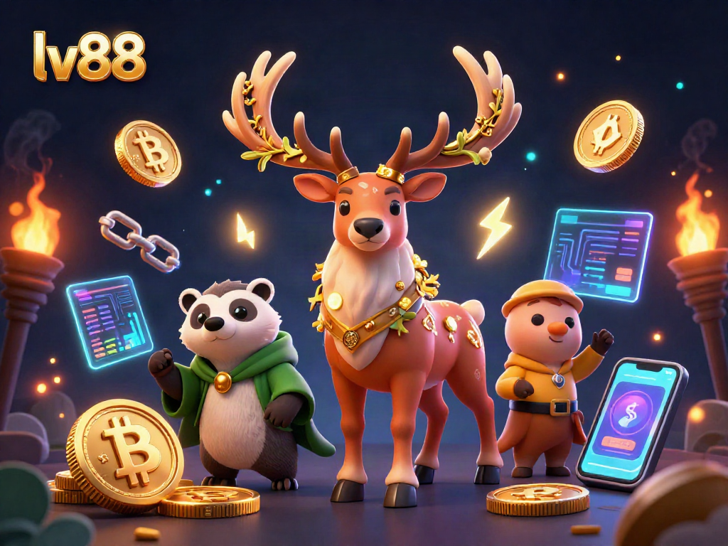 Engage in thrilling moments at lv88 with Celtic druid stag and wise badger amid crypto elements.