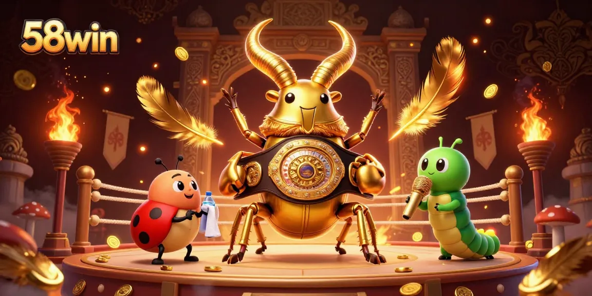 Engage in thrilling matches at 58win, where a golden stag beetle shines in a dynamic boxing scene full of excitement.