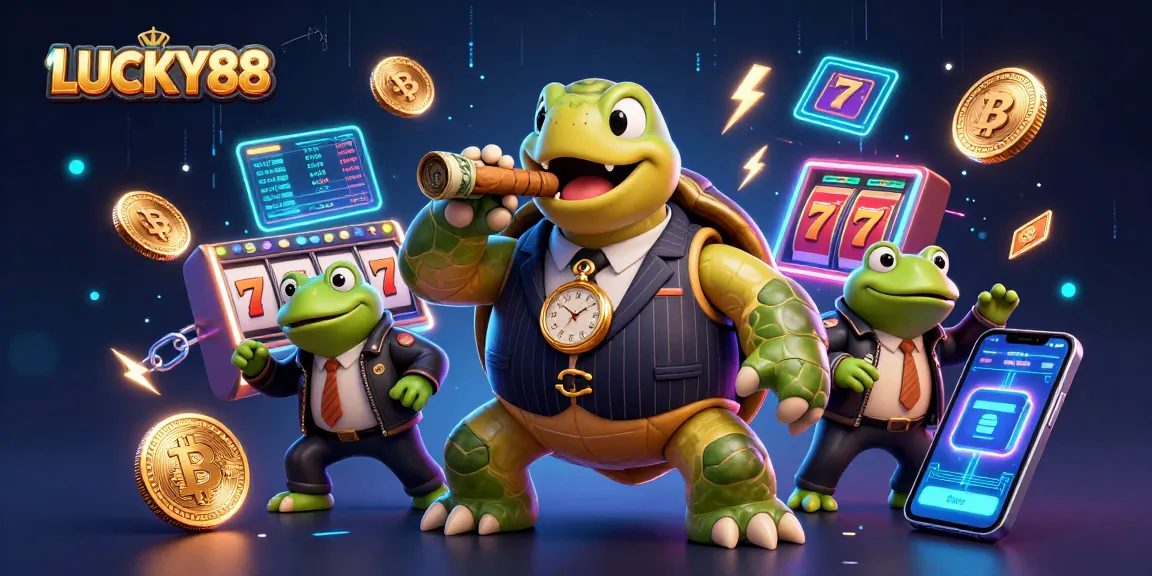 Experience the thrill of LUCKY88 with vibrant 3D characters and casino elements showing jackpot excitement.