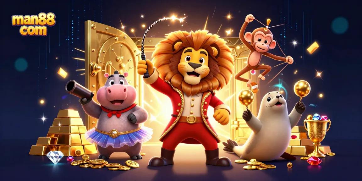 Experience thrilling games and jackpots at man88 com with a vibrant casino-inspired illustration.