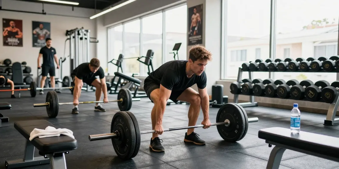 Prime Pharma Steroiden Winkel fitnesstraining met atleet die deadlift uitvoert in moderne gym.