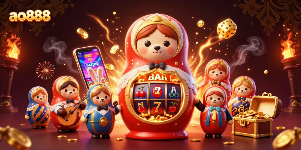Experience the excitement of ao888 with captivating bears, slot machines, and casino elements.