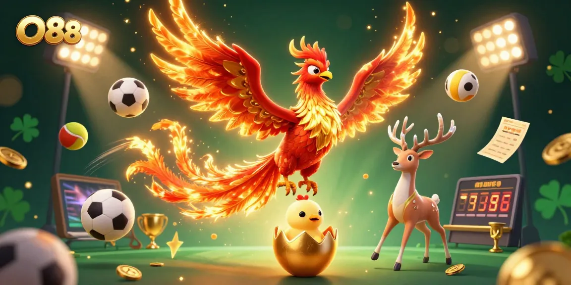 Engage in thrilling games at O88 as the fire phoenix soars amidst sports excitement.