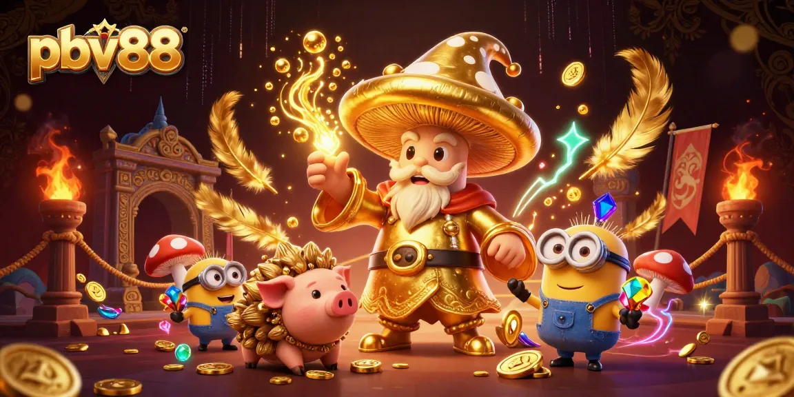 Bettors enjoy golden wins at pbv88 in a vibrant fantasy casino scene.