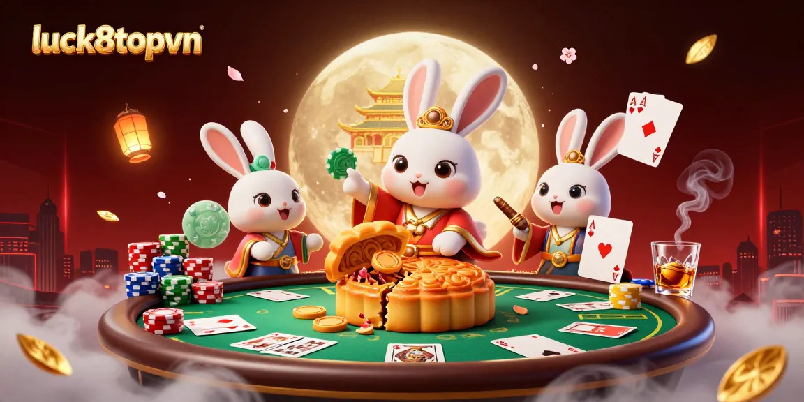 Engage with luck8topvn for exciting casino action featuring a moon rabbit on the lunar surface.