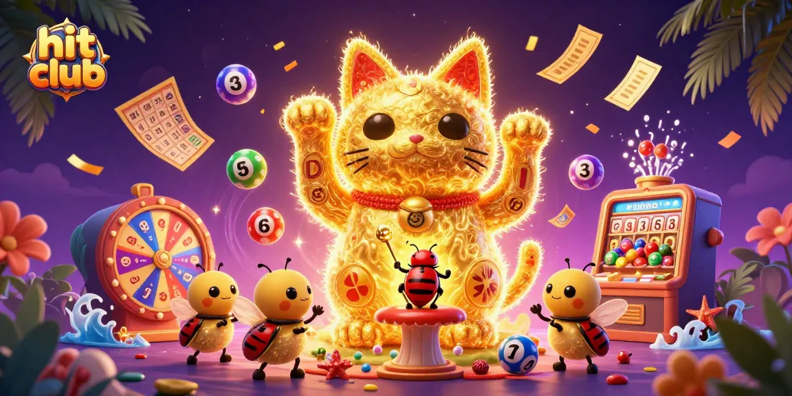 Win big with hit club's vibrant casino-themed illustration featuring lucky symbols and joy.