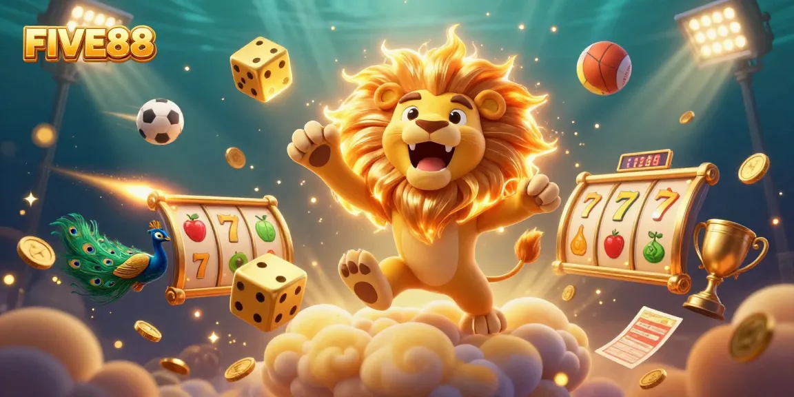 Experience the vibrant FIVE88 gaming world filled with joyous 3D characters, dynamic slot elements, and thrilling gambling action.