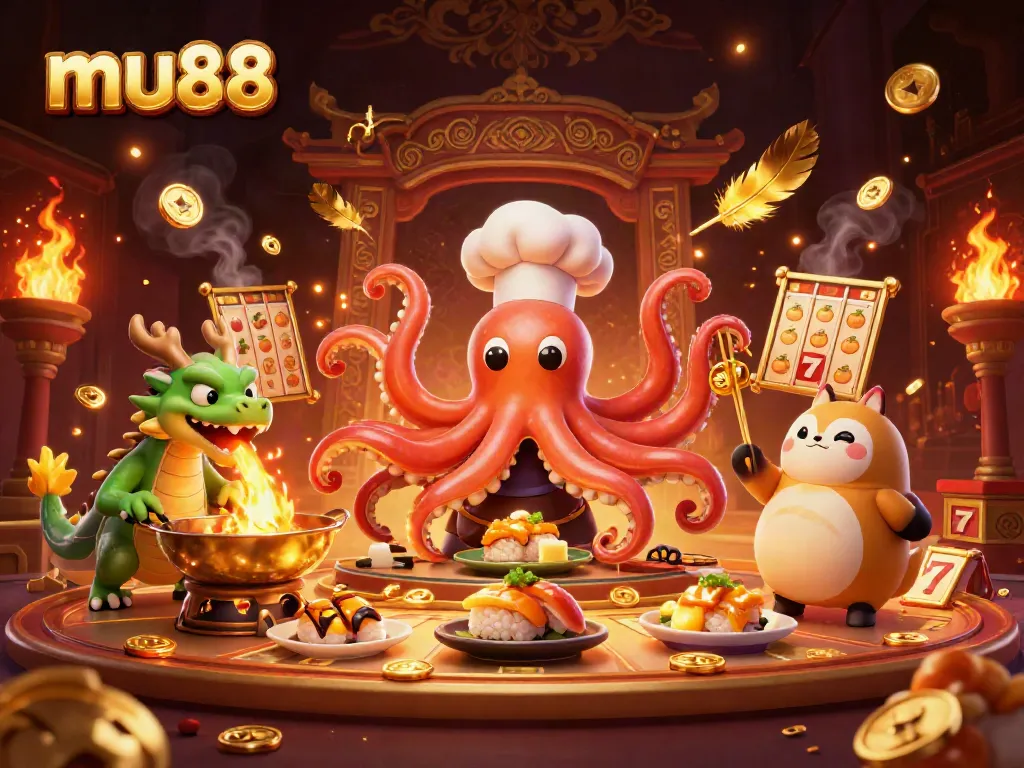 Experience thrilling wins with mu88 in this vibrant 3D illustration of casino delights.