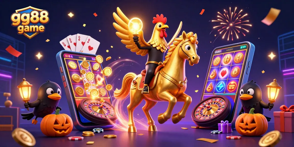 Engage with exciting gg88 game visuals featuring a golden rooster at a vibrant casino.