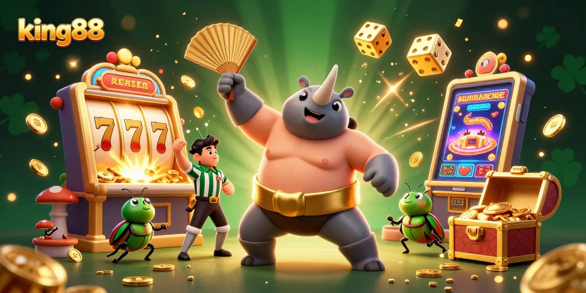 Experience the excitement of king88 with a thrilling sumo champion beetle in a dynamic casino scene.