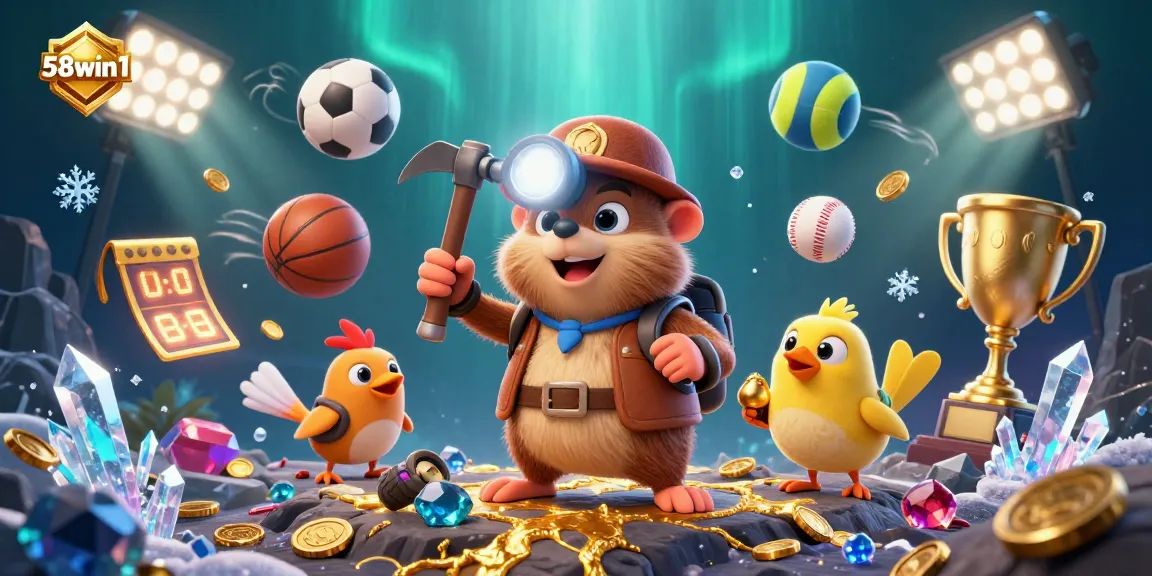 Experience the exciting world of online gambling with 58win1, featuring dynamic sports elements and treasure finds.