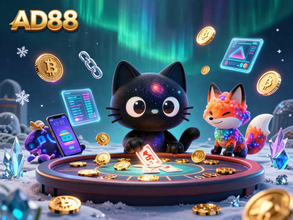 Engage in thrilling AD88 casino adventures featuring cosmic characters and vibrant crypto elements.