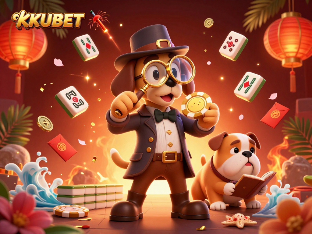 KUBET players explore a vibrant casino adventure with golden poker chips and dynamic game elements.