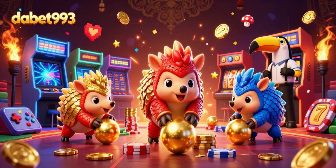 In an exciting competition, dabet993 pangolins roll golden balls through poker chips, showcasing high-stakes gambling.