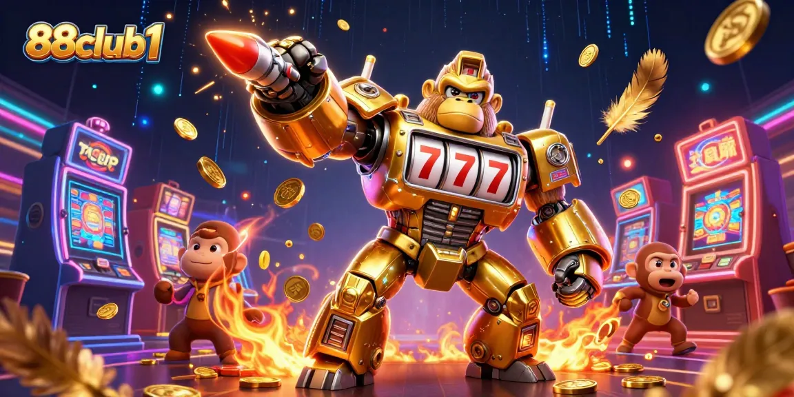 Experience thrilling wins at 88club1 with a dynamic 3D casino illustration showcasing exhilarating gaming elements and action.