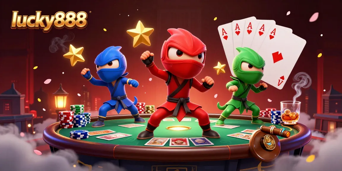 Experience thrilling gameplay with lucky888 as ninja chameleons master poker moves and chips.