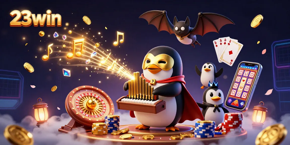 Experience the thrill of 23win with coins cascading and casino elements bursting in vibrant 3D illustration.