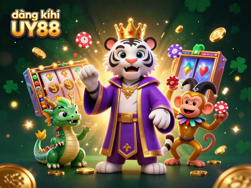 Register with UY88 for top-tier online casino gaming in this vibrant 3D illustration.