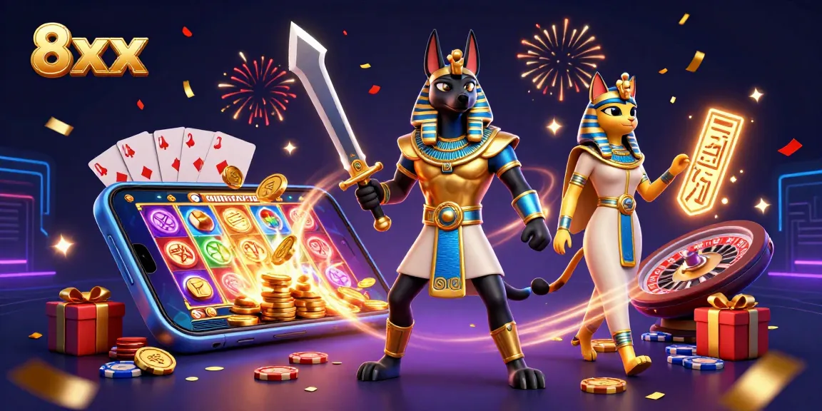 Experience thrilling wins with captivating 8xx slot games in an immersive casino scene.