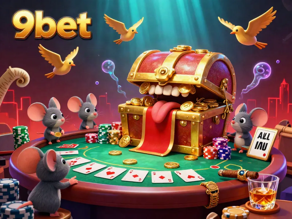 Immerse in the riches of 9bet, where adventurer mice seek fortune among vibrant casino treasures.
