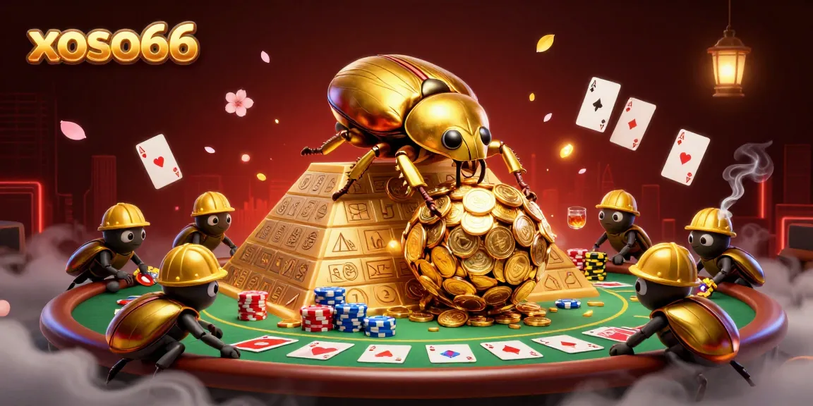 Experience the excitement of xoso66 with a vibrant 3D illustration showcasing golden coins and poker elements.