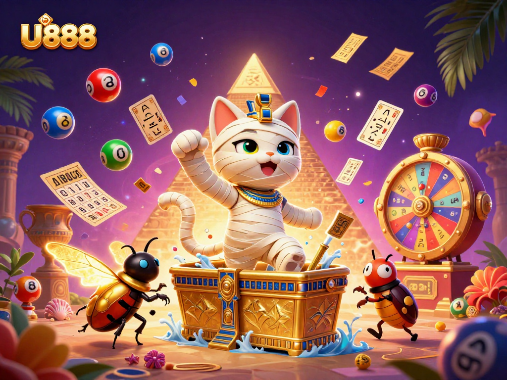 Experience exciting U 888 gameplay with vibrant lottery elements and a dazzling casino backdrop.