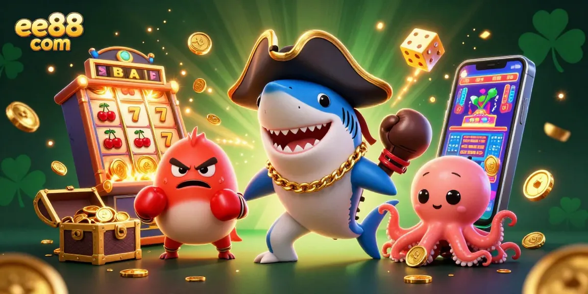 Engage with the exciting world of ee88 com through this vibrant casino-themed illustration.