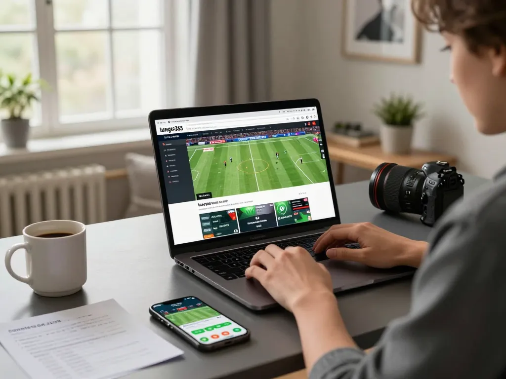 Engaging with luongsontv365 for live sports betting from a stylish home office setup.