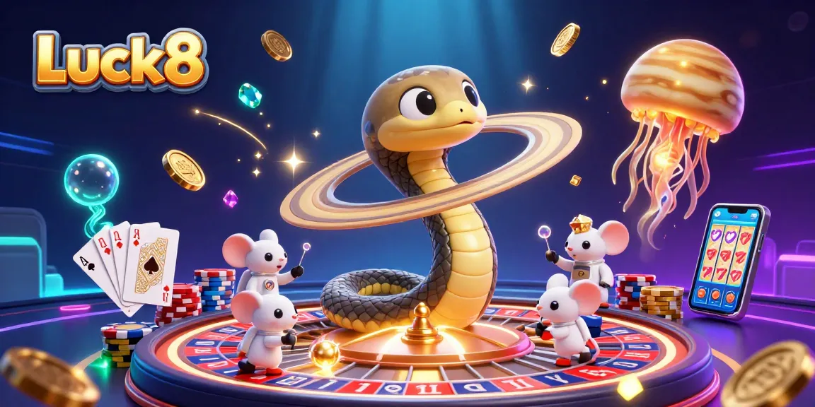 Spin the Luck8 roulette with joyful astronaut mice betting in a vibrant cosmic casino.