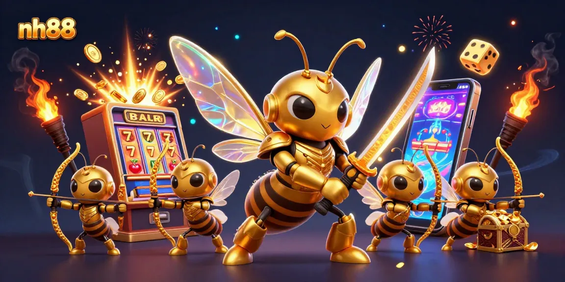 Engage with nh88 slots amidst a magical casino scene featuring jackpot bursts and 3D characters.