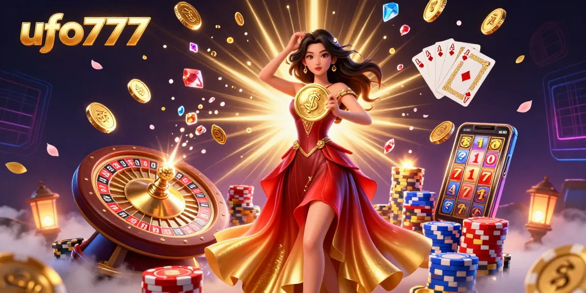 Experience the excitement of ufo777 with a gorgeous Asian woman celebrating winning moments at the casino.