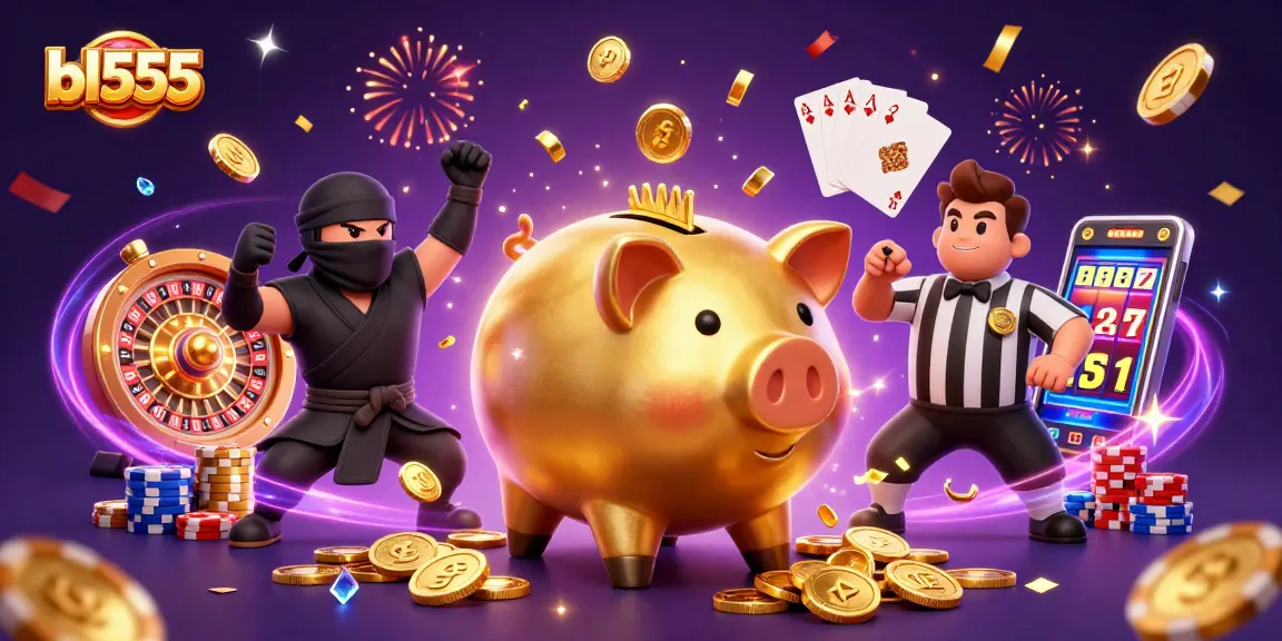 Experience thrilling wins with bl555's dynamic casino illustration featuring fun characters and game elements.